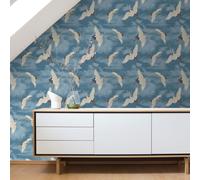 Giapponese Gru Parati Metallico Uccelli Elegante Catherine Lansfield 206513 Blu