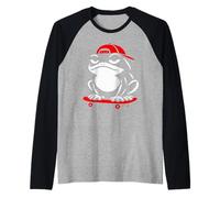 Giapponese Grumpy Frog Uomini Donne Bambini Skateboard Frog Skater Maglia con Maniche Raglan