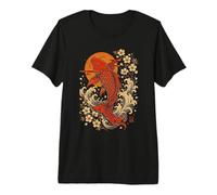 Giapponese Koi Fish Cherry Blossom Ocean Wave Red Sun Art Maglietta Premium