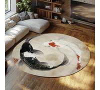 Giapponese Koi Fish Pieghevole Cerchio Carper Orientale Yin e Yang Antiscivolo Rotondo Tappeti per Corridoio Home Office Studio Floor Decor 61cm(Rotondo)