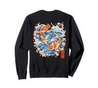 Giapponese Koi Pesce Giappone Sakura Onde Kanji Back Art Felpa