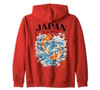Giapponese Koi Pesce Giappone Sakura Onde Kanji Back Art Felpa con Cappuccio