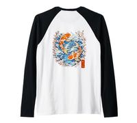 Giapponese Koi Pesce Giappone Sakura Onde Kanji Back Art Maglia con Maniche Raglan