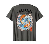 Giapponese Koi Pesce Giappone Sakura Onde Kanji Back Art Maglietta