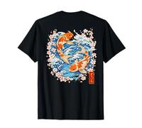 Giapponese Koi Pesce Giappone Sakura Onde Kanji Back Art Maglietta