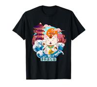 Giapponese Lucky Cat Grande Onda Kanagawa Giappone Vintage Art Maglietta