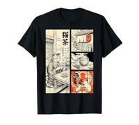Giapponese Matcha Cat Cafe Comic Ukiyo-e Tea House Garden Art Maglietta