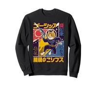 Giapponese minimalista anni '50 Retro Space Cat Good Luck Kanji Felpa
