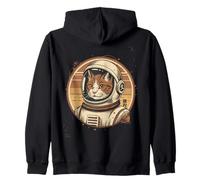 Giapponese minimalista anni '50 Retro Space Cat Good Luck Kanji Felpa con Cappuccio