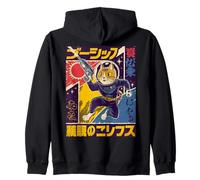 Giapponese minimalista anni '50 Retro Space Cat Good Luck Kanji Felpa con Cappuccio
