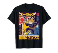 Giapponese minimalista anni '50 Retro Space Cat Good Luck Kanji Maglietta
