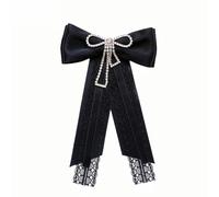 Giapponese Nastro Fiocco Cravatte Spilla Per Le Donne Vintage Perle Di Cristallo Papillon Fiocco Prelegato Corpetto Cerimonia Cravatta Studenti Bowknot Collana, 03 pin, Taglia unica