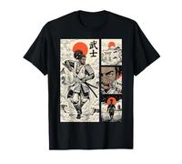 Giapponese Nero Samurai Guerriero Afro Americano Fumetto Maglietta