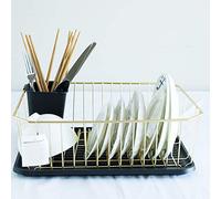 Giapponese nordico legno ferro stoviglie scolapiatti scaffale da cucina scaffale di stoccaggio piatto di scarico filtro for il lavaggio a secco scatola da bowling scolapiatti(White)