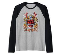 Giapponese Oni Samurai Demone Maschera Ninja Guerriero Maglia con Maniche Raglan