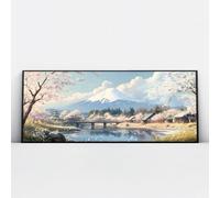 Giapponese Paesaggio Tela di Arte Della Parete Fiore di Ciliegio e Monte Fuji Stampa Moderna Grande Opera D'arte Poster Pittura per Soggiorno Home Decor 50x126cm con Cornice Nera