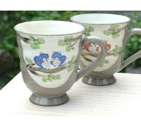 Giapponese Paio Tazza Caffè Tè Kyo Kiyomizu Yaki Porcellana Gufo Fukuro Giappone