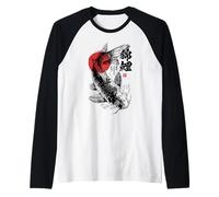 Giapponese Pesce Koi Haiku Arte Ukiyo-e Sumi-e Giappone Maglia con Maniche Raglan