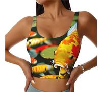 Giapponese Pretty Koi Fish Print Gilet sportivo da donna leggero e traspirante allenamento fitness top moda, Nero , M Short