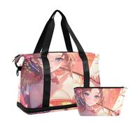 Giapponese Ragazza Anime Bellezza Grande Borsa con Tasca Bagnata Cinghia Regolabile Sport Duffel Borse per Escursionismo Grande Capacità per uomini donne