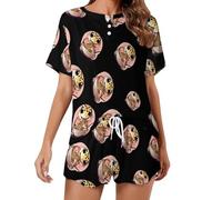 Giapponese Ramen Leopard Gecko Set Pigiama Donna Camicia A Maniche Corte E Pantaloncini 2 Pezzi Loungewear Sleepwear, Stile:, 5XL
