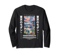 Giapponese Retrò 90s Vintage Tokyo Città Giappone Vista Maglia a Manica