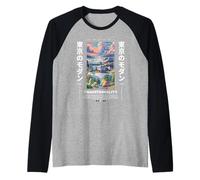 Giapponese Retrò 90s Vintage Tokyo Città Giappone Vista Maglia con Maniche Raglan
