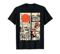 Giapponese retrò Tokyo Treno Comico Ukiyo-e Ferrovia Città Strada Maglietta