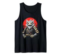 Giapponese Samurai Guerriero Drago Barbuto Lucertola Luna Rossa Canotta