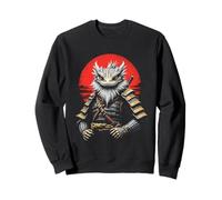 Giapponese Samurai Guerriero Drago Barbuto Lucertola Luna Rossa Felpa