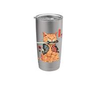 Giapponese Samurai Ninja Cat Kawaii Tattoo Graphic Bicchiere termico in acciaio inox doppia parete