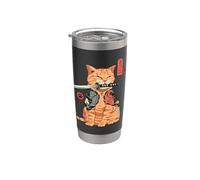 Giapponese Samurai Ninja Cat Kawaii Tattoo Graphic Bicchiere termico in acciaio inox doppia parete