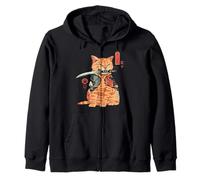 Giapponese Samurai Ninja Cat Kawaii Tattoo Graphic Felpa con Cappuccio