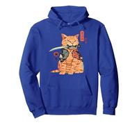 Giapponese Samurai Ninja Cat Kawaii Tattoo Graphic Felpa con Cappuccio, Unisex per Adulti, Blu Reale, XL