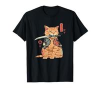 Giapponese Samurai Ninja Cat Kawaii Tattoo Graphic Maglietta