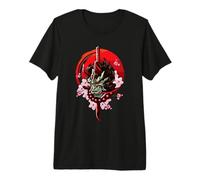 Giapponese Samurai Oni Demone Katana Spada Maglietta Premium