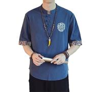 Giapponese Samurai Stile Tradizionale Kimono Camicia Casual Giacche Uomo Streetwear Cinese Camicia Allentata Abbigliamento Top, Marina Militare, XL