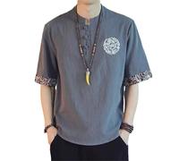 Giapponese Samurai Stile Tradizionale Kimono Camicia Casual Giacche Uomo Streetwear Cinese Camicia Allentata Abbigliamento Top, grigio, L