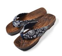 Giapponese Sandali Tradizionali Wooden Zoccoli Kimono Pantofole,Zoccoli di Legno Sandali da Donne Giapponesi Piatti Tradizionali Scarpe Lacci Antiscivolo Pantofole(Size:EU 38,Color:Blu)