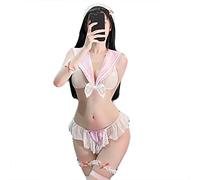 Giapponese Scuola Ragazza Cosplay Lingerie Kawaii Anime Studentessa Roleplay Costume Carino Lolita Bikini, rosa, XS/M