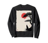 Giapponese Sumi-e Art Cat Silhouette e Rosso-Sole Felpa