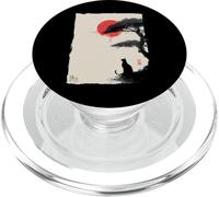 Giapponese Sumi-e Art Cat Silhouette e Rosso-Sole PopSockets PopGrip per MagSafe