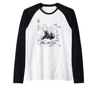 Giapponese Sumi-e Bear Ink Wash Art Tranquillità Natura Zen Maglia con Maniche Raglan