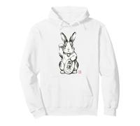 Giapponese Sumi-e Coniglio Maneki Neko Fortune Felpa con Cappuccio