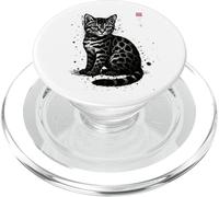 Giapponese Sumi-e Ink Wash Wildlife Art, Tsushima Leopard Cat PopSockets PopGrip per MagSafe