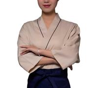 Giapponese Sushi Chef Cappotto Uniformi per Uomini E Donne umidità Wicking Kimono Cardigan Classico Colore Puro Chef Giacca, Khaki, XXL-XXLarge