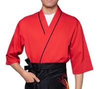 Giapponese Sushi Chef Cappotto Uniformi per Uomini E Donne umidità Wicking Kimono Cardigan Classico Colore Puro Chef Giacca, Red, L/Large