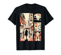Giapponese Tokyo Piovoso Strada:Fumetto: Ukiyo-e Lanterna Città Maglietta