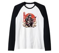 Giapponese Ukiyo-E Samurai Cat Suonare La Chitarra Elettr Maglia con Maniche Raglan