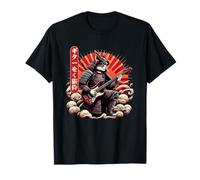 Giapponese Ukiyo-E Samurai Cat Suonare La Chitarra Elettr Maglietta